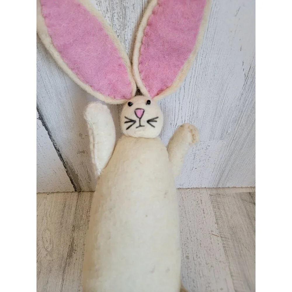 Felt white Easter Bunny spring plush home decor figure vintage unique‎